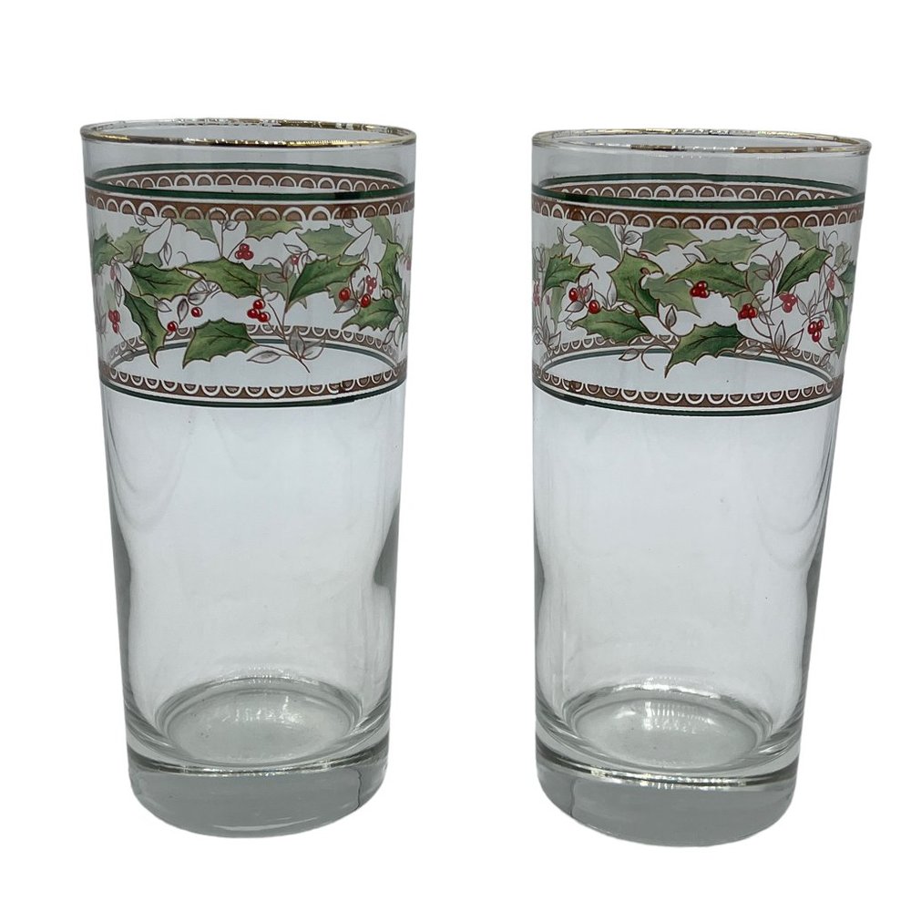 Holly Holiday by Royal Limited 14 Oz Glass Tumbler Water Drinking Glass Set of 2